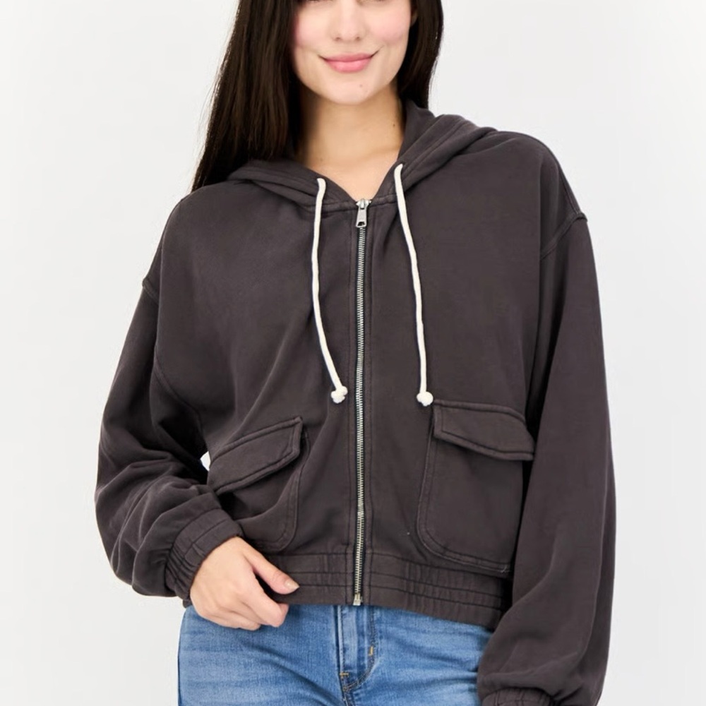 Aerie Charcoal Crop Full Zip Hoodie. Women’s Size Medium